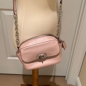 Coach cross body mini purse pink with leather/chain strap